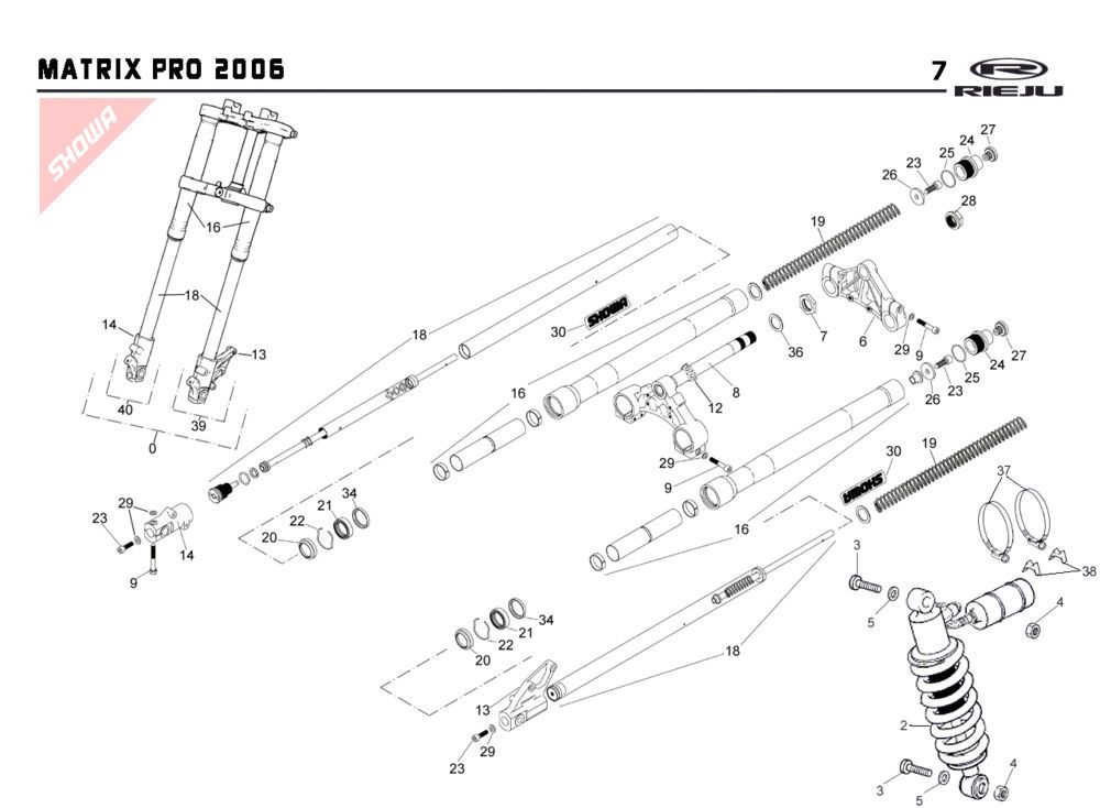 Voorvork - Balhoofdstel - Schokbreker Rieju Rs2 pro zwart 2009 2-takt