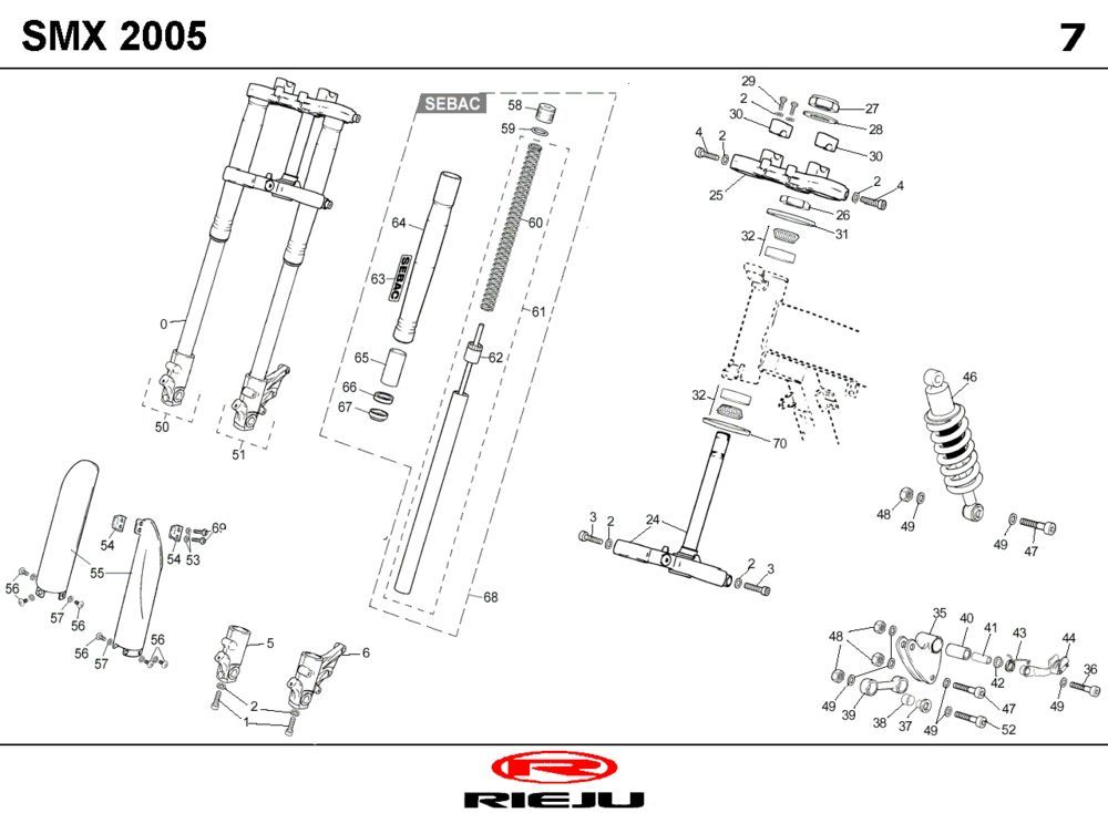 Voorvork - Balhoofdstel - Schokbreker Rieju SMX rood 2006 2-takt