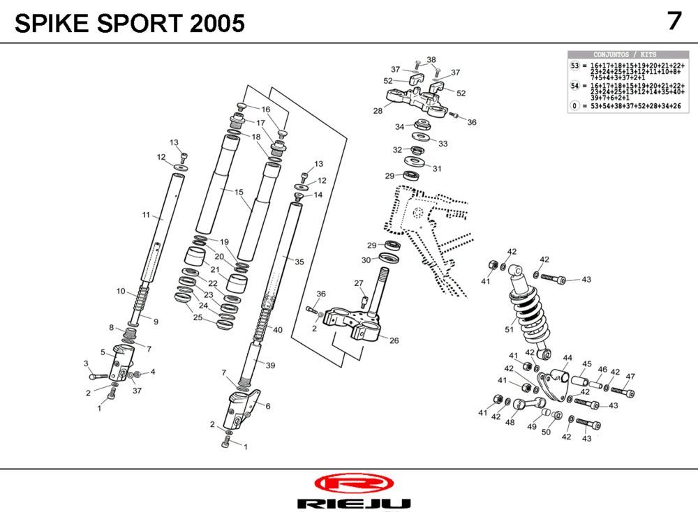 Voorvork - Balhoofdstel - Schokbreker Rieju Spike rood 2007 2-takt