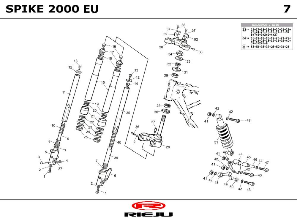 Voorvork - Balhoofdstel - Schokbreker Rieju Spike Sport grijs 2002 2-takt
