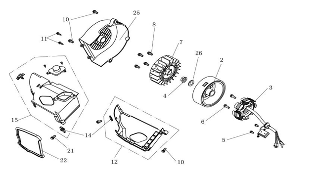 Ontsteking - Stator - Vliegwiel AGM Ape 50 zwart