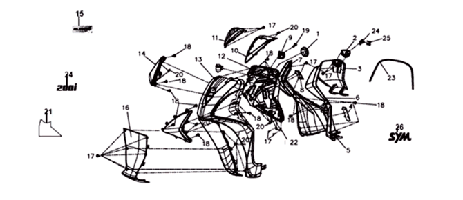 Voetplaat/ framebekleding Sym Symphony ST 200I Blue/ Black/ Silver