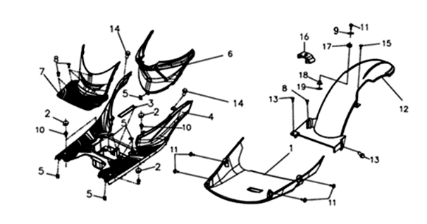 Voetplaat/ framebekleding 2 Sym Symphony ST 200I Black/ Silver (BK-001C/S-882S)