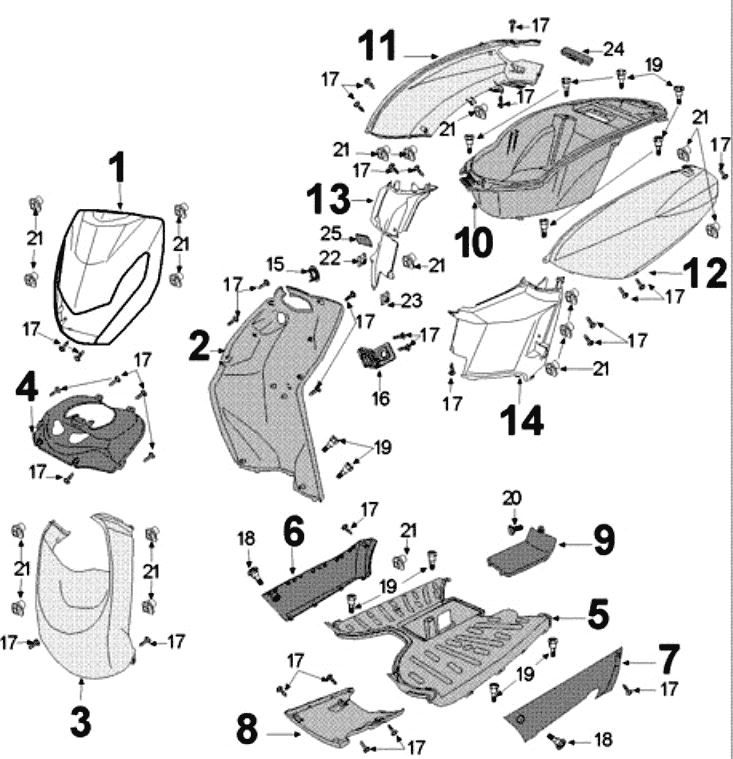 Voorkap - Beenschild Peugeot Kisbee satin flash origineel Euro 4