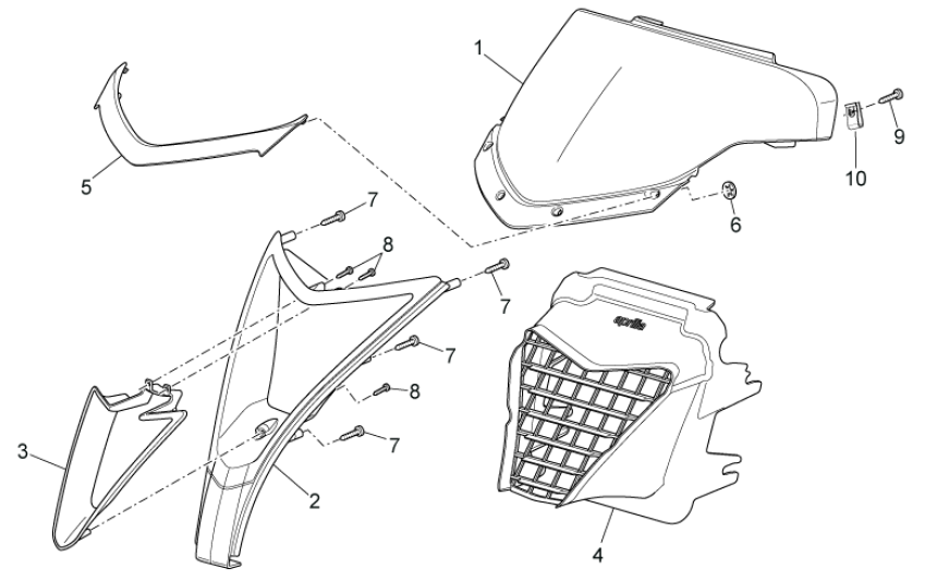 Beplating voorzijde Aprilia SR 50 LC (injectie en carburateur) 2004-2009