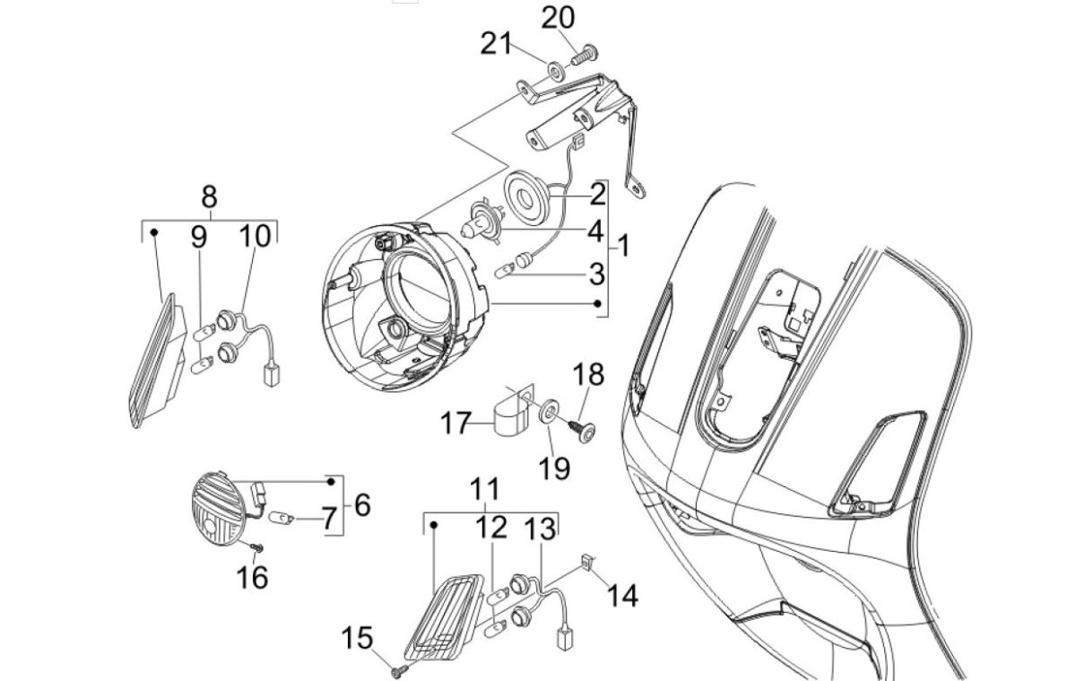 Koplamp - Knipperlichten voorzijde Vespa GTV 250 ie 4V