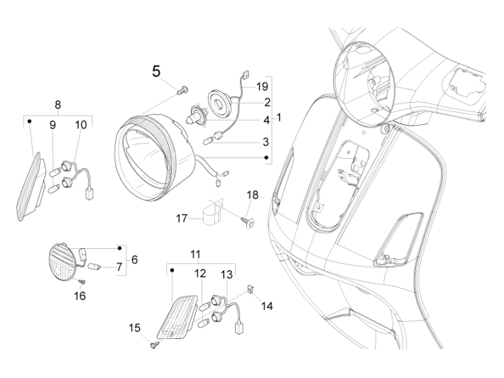 Koplamp - Knipperlichten voorzijde Vespa GTS 250 ie 2005-2016 (zonder ABS)