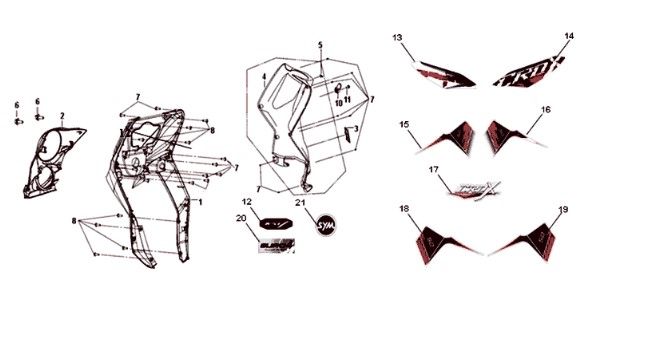 Voorplaat - binnenplaat - knipperlichten Sym Crox 50 E4 BLACK/GRAY (BK-5560S/GY-7450U)
