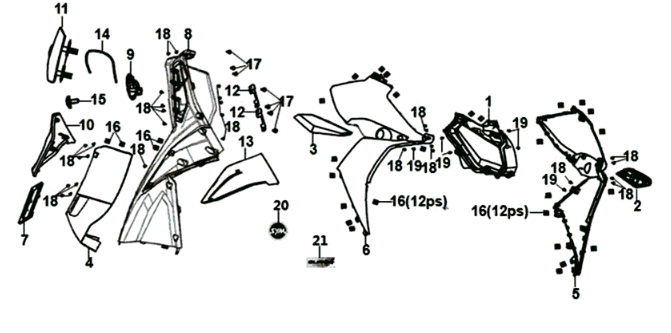 Voorplaat/ binnenplaat/ knipperautomaat Sym Jet 14 125I E4 Blue (BU-289S)