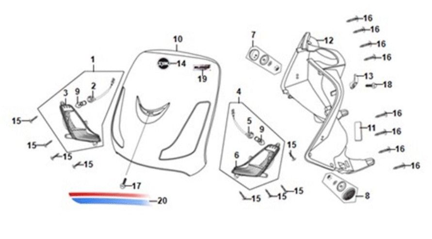 Voorplaat / binnenplaat / knipperlichten Sym Fiddle II Euro4 Antracite gray (GY-419S)