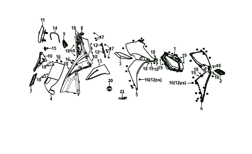 Voorkap - Beenschild - Knipperlichten voorzijde Sym Jet 14 white (WH-006)