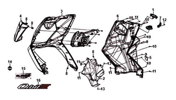 Voorplaat / binnenplaat / knipperlichten Sym Orbit III 125I E4 BLUE (BU-300S)