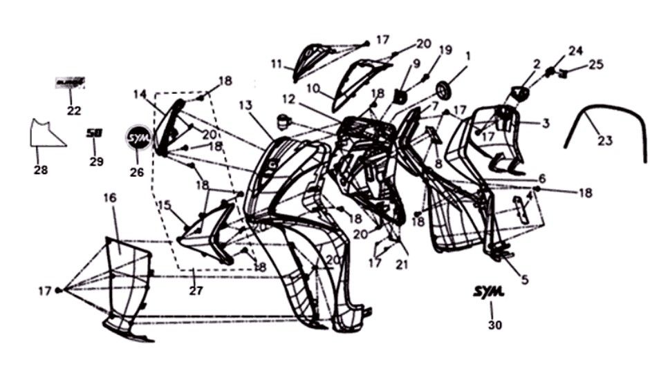 Voorkap - Beenschild - Knipperlichten voorzijde Sym Symphony ST Euro 4 Blue