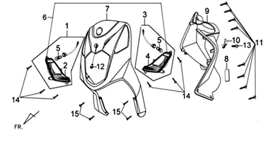 Voorplaat/ binnenplaat/ knipperlichten Sym XPRO 50 4-takt AC Euro 4 White (WH-8018P)