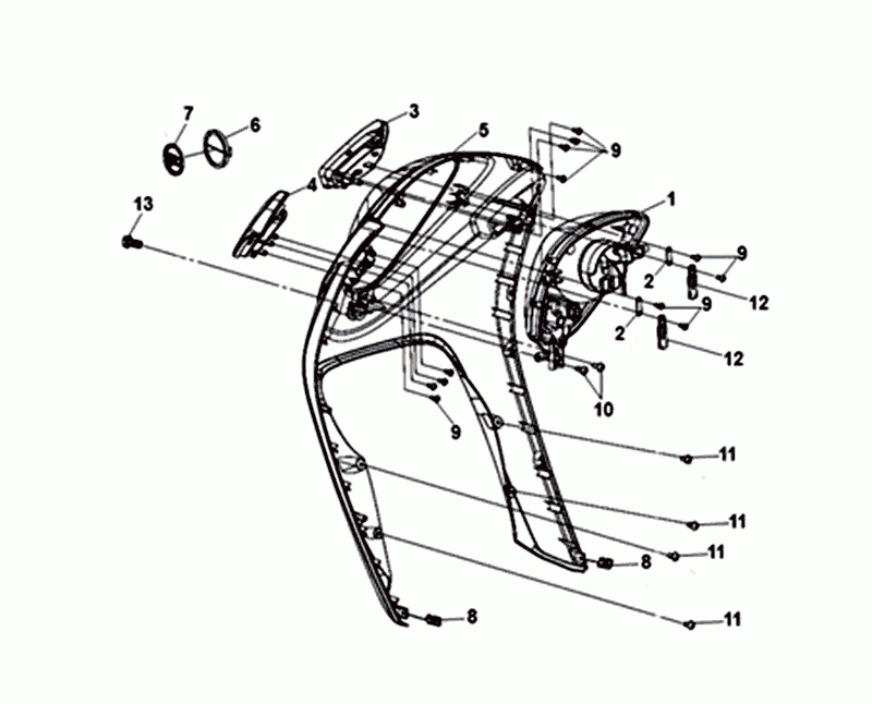 Voorkap - Beenschild - Knipperlichten voorzijde Sym Mio 50i (GY-7450U BK-001C) Gray Black