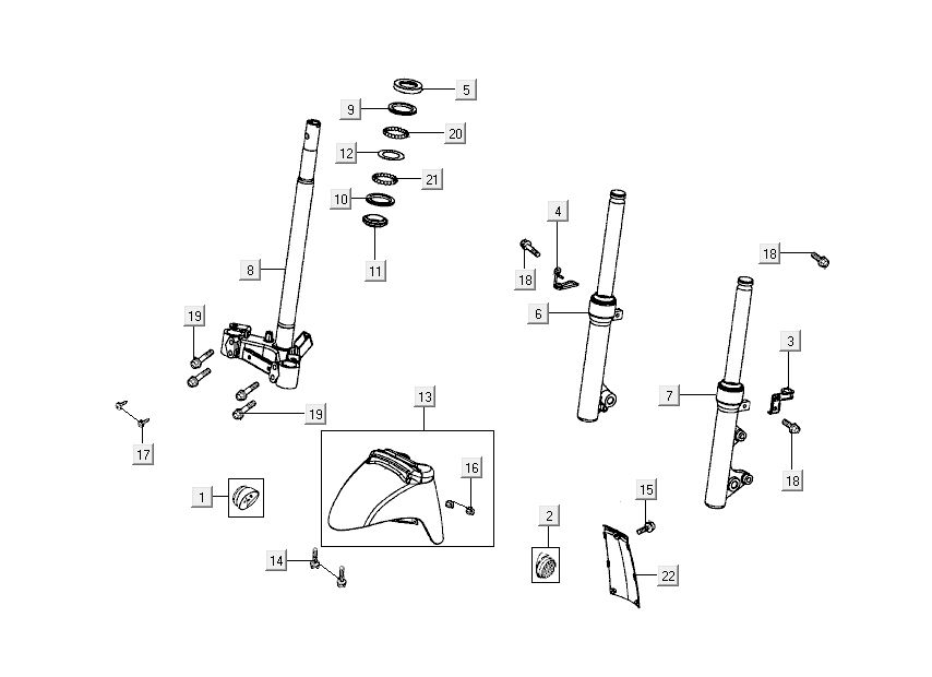 Voorvork - Kroonstuk - Balhoofdstel  - Voorspatbord Kymco Sento 50 4-takt Spring Bruin