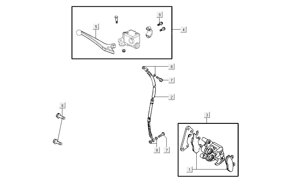 Remcilinder - Remklauw - Remblokken - Remleiding Kymco K-Pipe 4-takt Wit