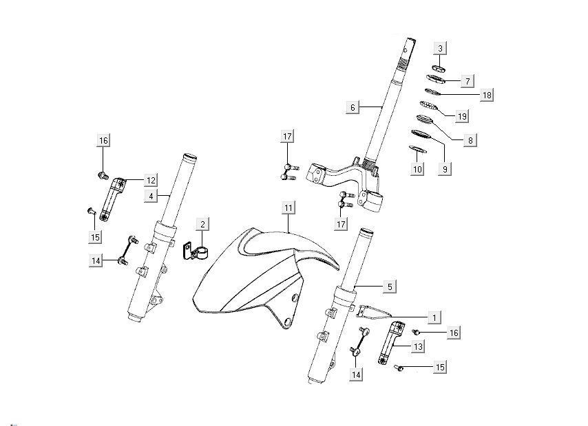 Voorvork - Balhoofdstel - Voorspatbord  Kymco New Dink 4-takt goud