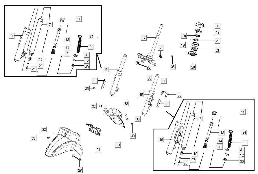 Voorvork - Balhoofdstel Kymco Like 50 Euro 4 2018→ deep ocean blue