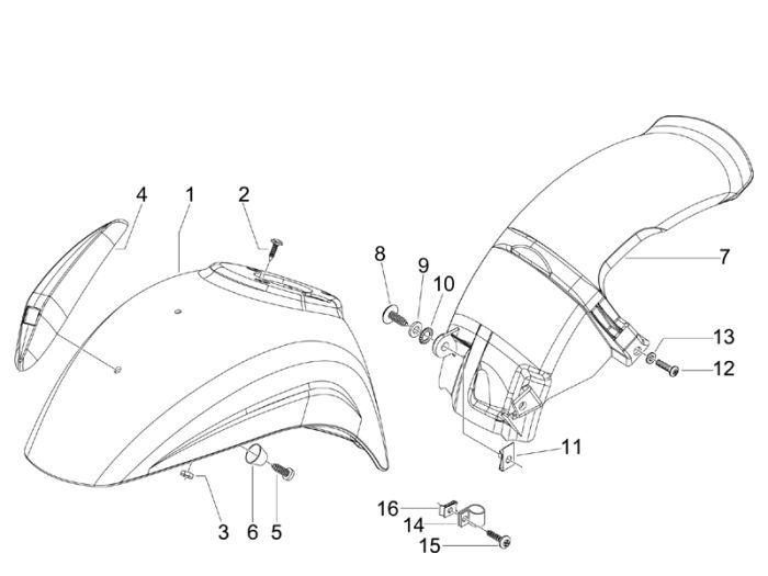 Voorspatbord Vespa S 50 2-takt AC wit monte 544