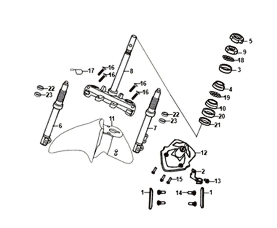Voorvork - Balhoofdstel - Voorspatbord Sym Jet 14