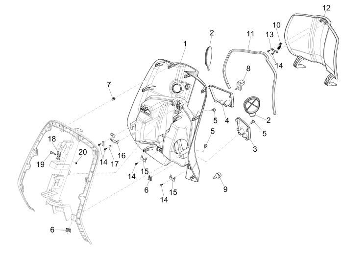 Beenschild Vespa Sprint 50 2-takt AC zwart lucido 94