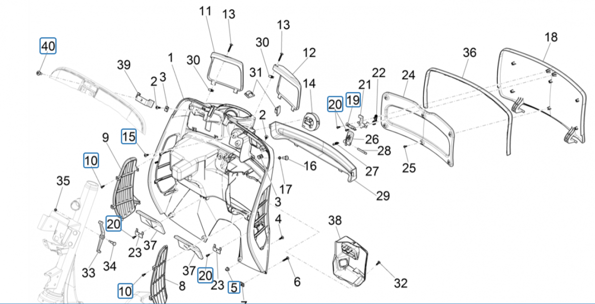 Beenschild Vespa GTS 125 IE ABS Euro 4 2019