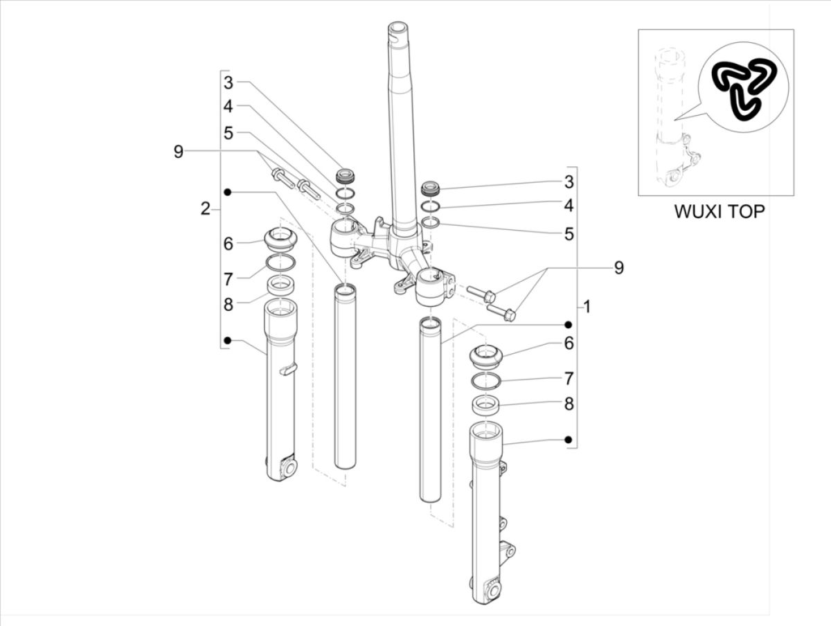 Voorvork onderdelen(WUXI TOP) Piaggio Liberty 125 IGET 3V IE ABS Euro 4 2015-2019