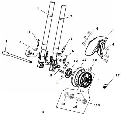 Voorvork - Balhoofdstel - Voorspatbord AGM Strada