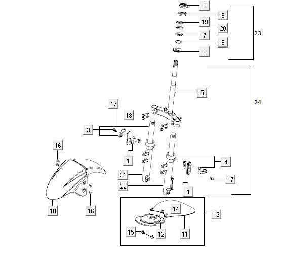 Voorvork - Balhoofdstel - Voorspatbord Kymco Agility Fat 12' 4-takt wit