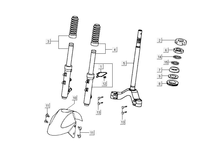 Voorvork - Balhoofdstel - Voorspatbord Kymco Grand Dink 2-takt Zilver