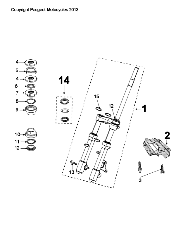Voorvork - Balhoofdstel Peugeot Citystar 50 Bruin