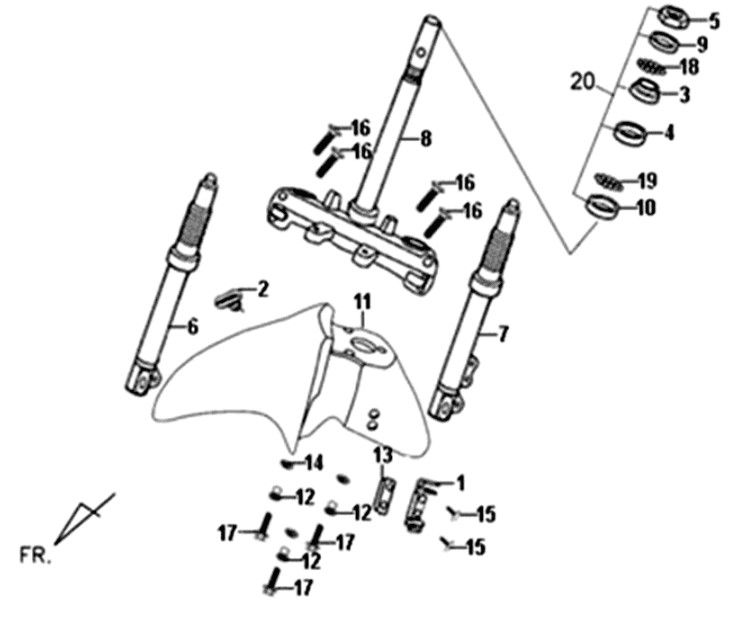 Voorvork - balhoofdstel - voorspatbord Sym Fiddle II Groen (GN-8281S)