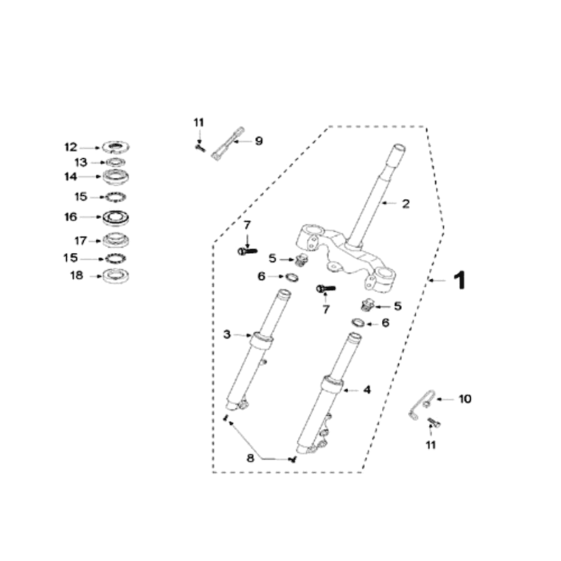 Voorvork - Balhoofdstel Peugeot V-Clic 50 4-takt AC Zwart