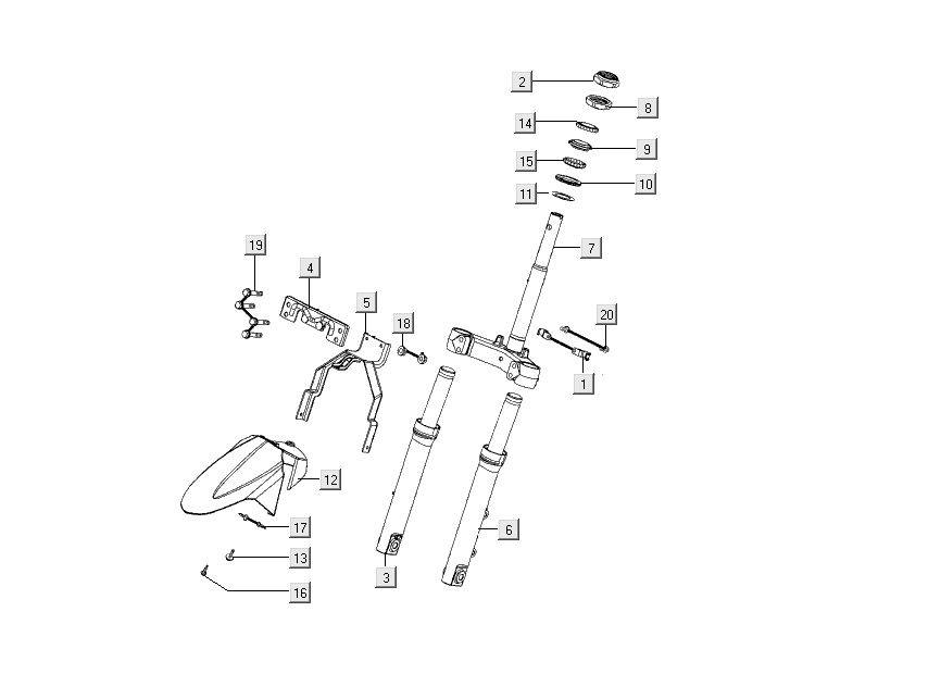 Voorvork - Balhoofdstel - Voorpatbord Kymco People S 50 4-takt matzwart