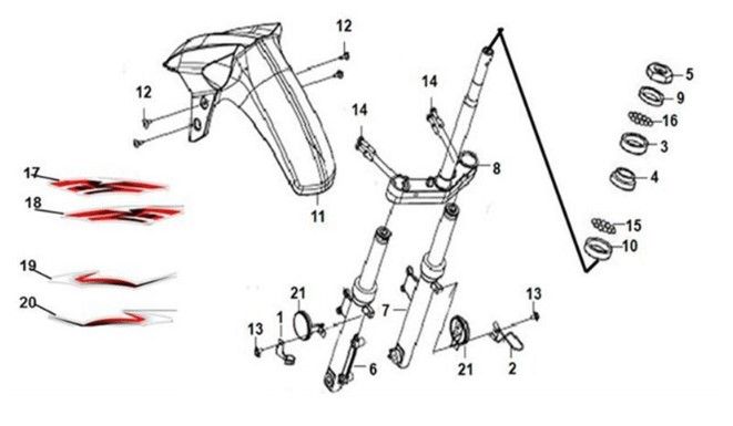 Voorvork - voorspatbord - balhoofdstel Sym Crox 50 E4 BLACK/GRAY (BK-5560S/GY-7450U)