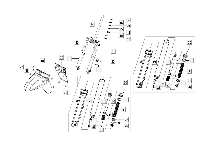 Voorvork - Balhoofdstel - Voorpatbord Kymco Like TT 4-takt zwart glans 2015 2015