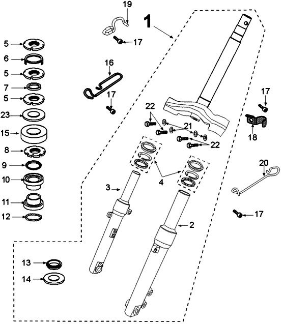 Voorvork - Balhoofdstel Peugeot Kisbee Euro 4