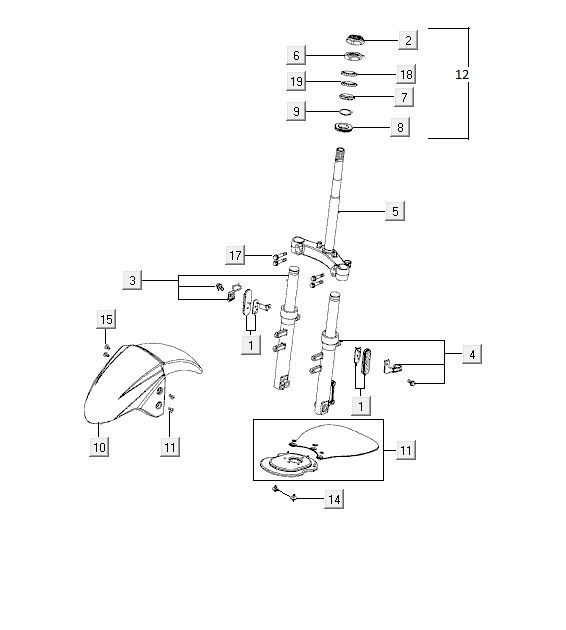Voorvork - Balhoofdstel Kymco Agility 10' 4-takt blauw