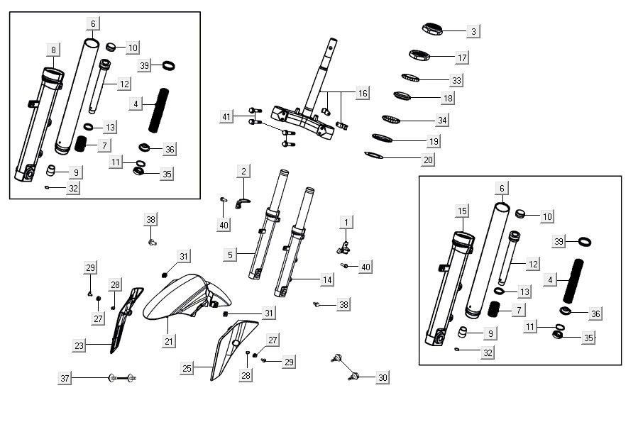 Voorvork - Balhoofdstel Kymco Agility 16'+ 4-takt glans zwart