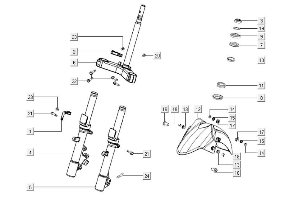 Voorvork - Balhoofdstel Kymco Downtown 300i wit