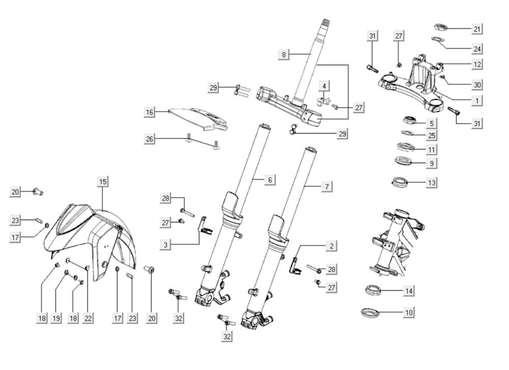 Voorvork - Balhoofdstel Kymco Xciting 400i Geel