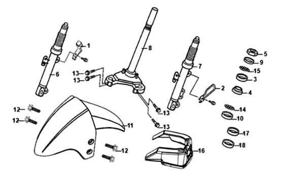 Voorvork / voorspatbord / balhoofdstel Sym Orbit III 125I E4 BLUE (BU-300S)
