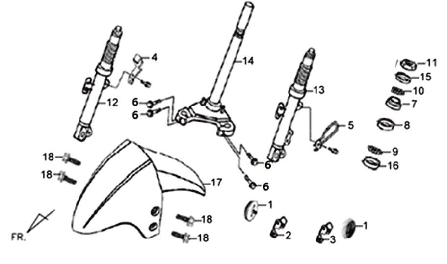 Voorvork/ voorspatbord/ balhoofdstel Sym XPRO 50 4-takt AC Euro 4 White (WH-8018P)