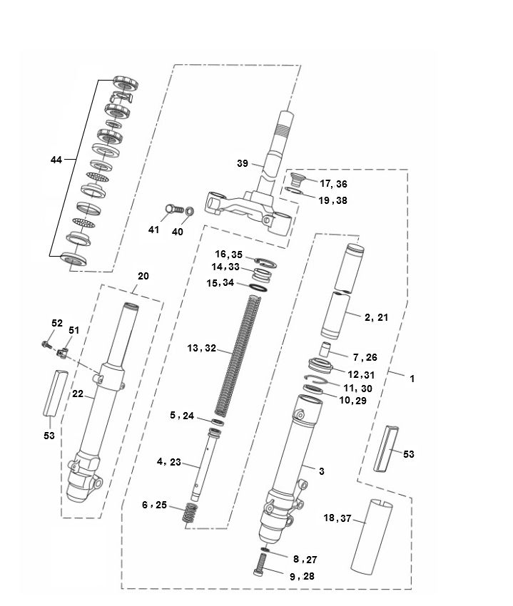 Voorvork - Balhoofdstel Yamaha Aerox 4-takt 2014