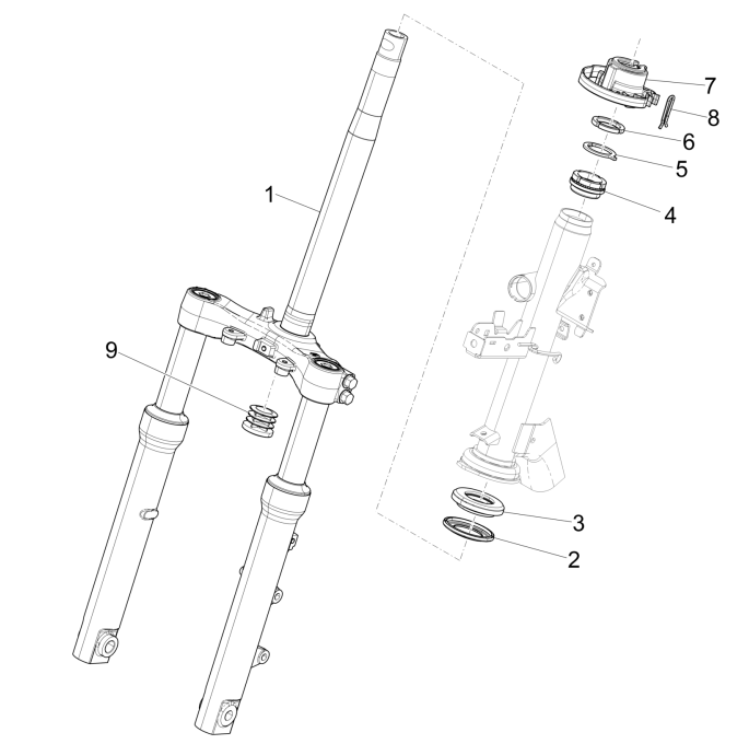Voorvork - Balhoofdstel Piaggio Medley 150 IE ABS Euro 4 2016-2020
