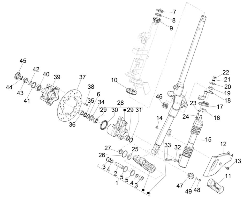 Voorvork - Balhoofdstel Vespa Elettrica 45km/u Euro 5 2021