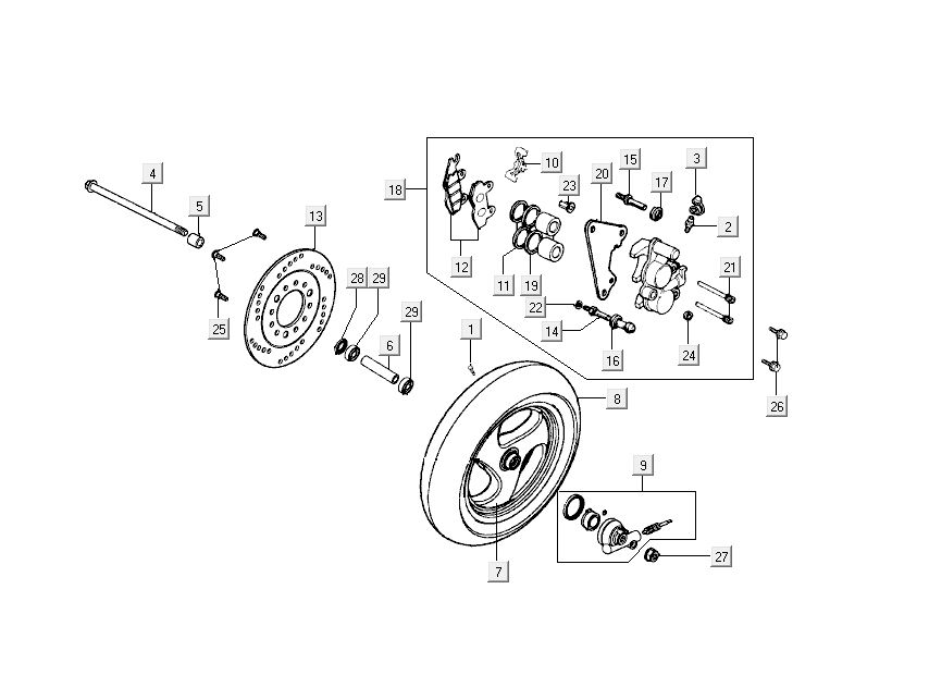 Voorwiel - Remklauw - Remblokken - Remschijf Kymco Super9 50 2-takt AC oud model race zwart geel