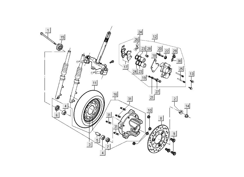 Voorwiel -  Remklauw - Remschijf Kymco Filly 4-takt zilver