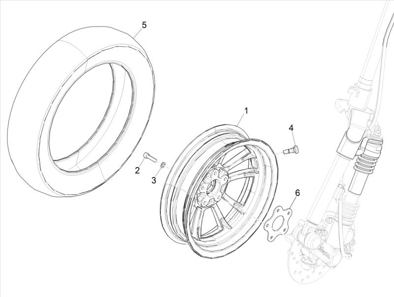 Voorwiel Vespa Elettrica 25km/u SCH Euro 5 2021